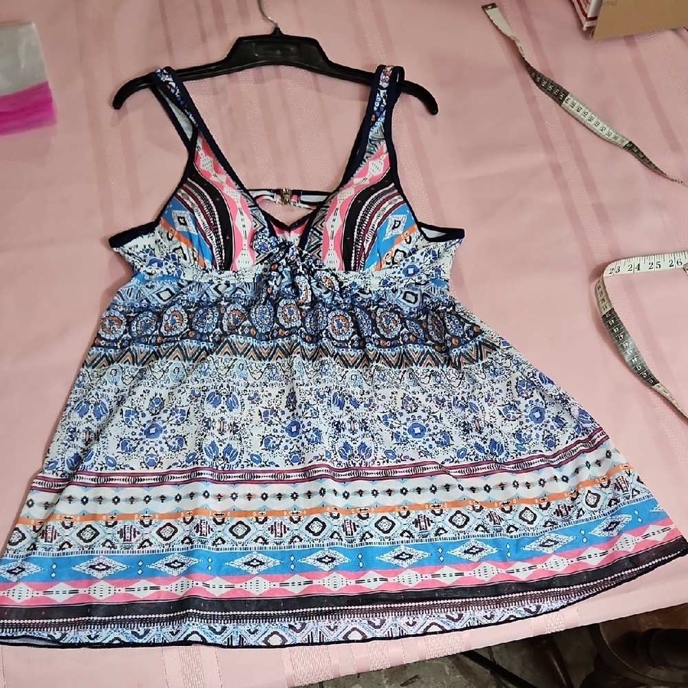 Vintage Mesh Padded Tankini Swim Top - Sz L